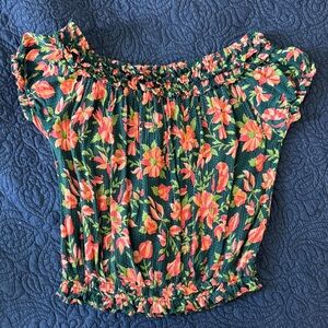 Free People Vibrant Floral Crop Top - Green and Pink